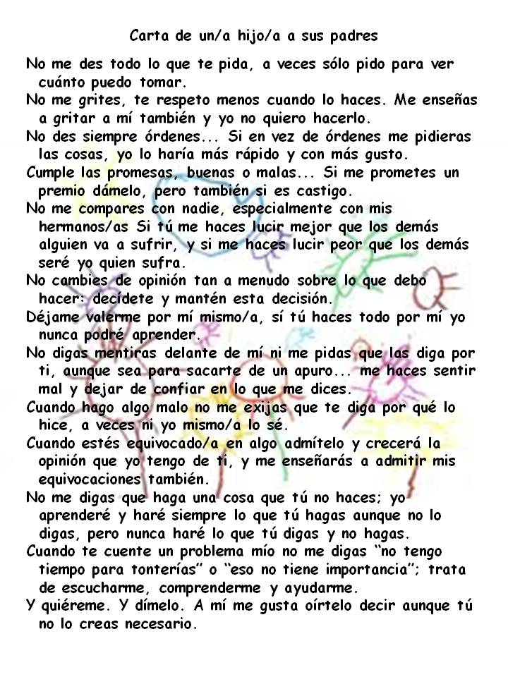 carta de un hijo a sus padres